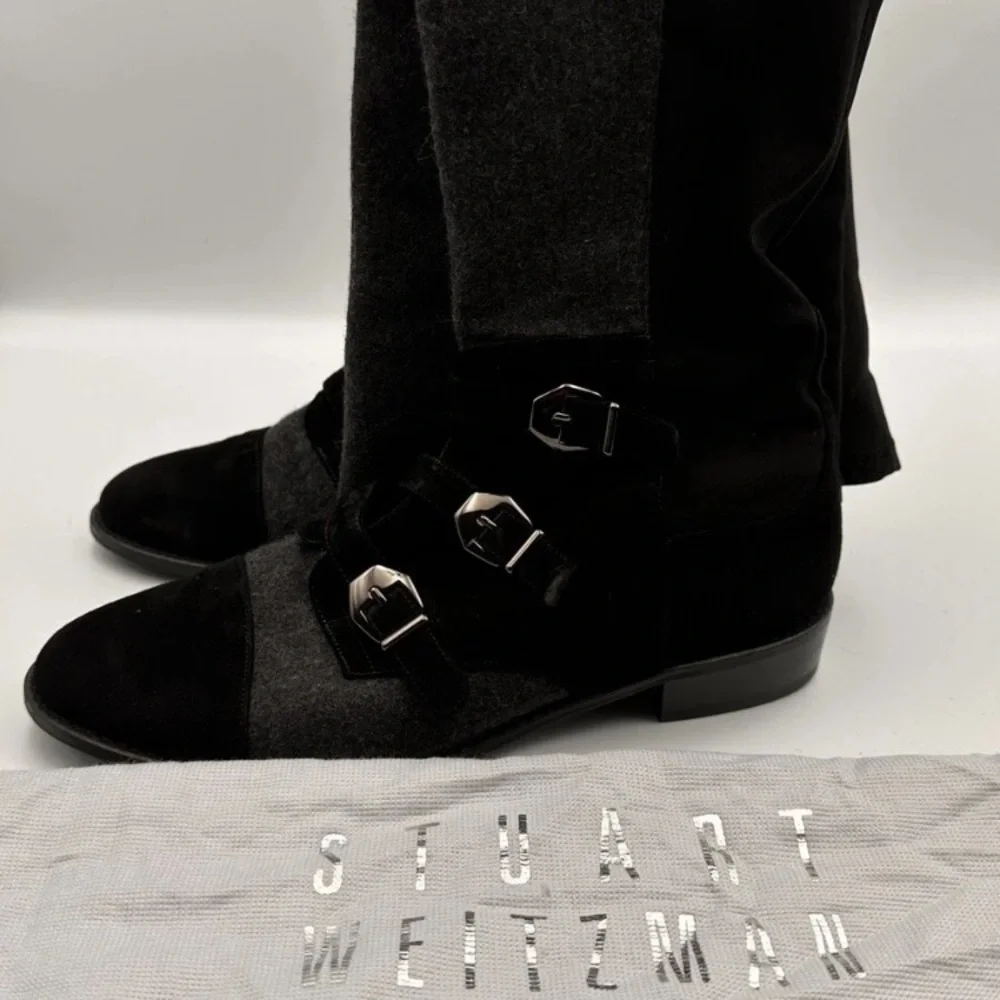 Stuart Weitzman Black & Gray 50/50 Textured Boots•Dark Academia•Steam Punk•Edgy - Picture 13 of 16